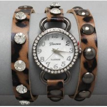 Black Brown Leopard Animal Print Bracelet Watch