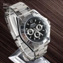 Black Face Dial-decor Stainless Steel Band Quartz Watch N0218