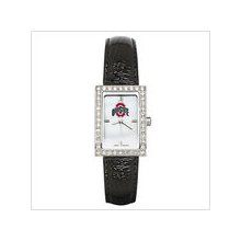 Black Leather Ohio State University Watch with Cz Frame