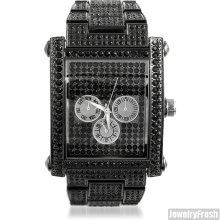 Black Rectangle Face Full Czech Crystal Mens Watch