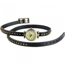 black retro leather rivet stud wristband wrist watch wristwatch women