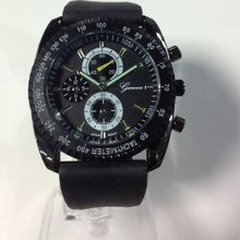 Black Rubber Heavy Look Mens Geneva 3 Eye Dial 3d Sport Watch X Large 8078