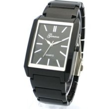 Black Stainless Steel Rectangular Dial Dress Watch Designer's