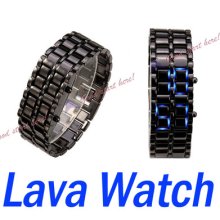 Black Strip Watch Blue Led Digital Lava Style Men Metal Sports Watch