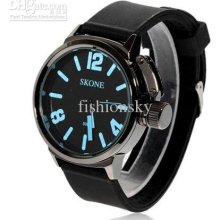 Black Stylish Unisex Quartz Rubber Band Wrist Watch