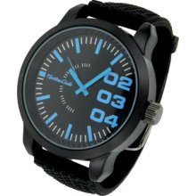 Blue Big Number Black Face & Jelly Rubber Band Bracelet Watch