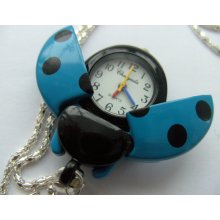 Blue, Black, Silver, Ladybird, ladybug, dots, polka dot, pocket watch, necklace, pendant, by NewellsJewels on etsy