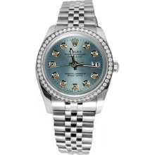 Blue diamond dial bezel Rolex date just SS watch jubilee bracelet datejust