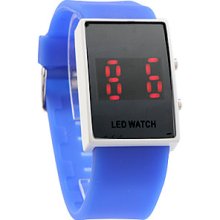 Blue Silicone Band Unisex LED Red Sports Wrist Watch