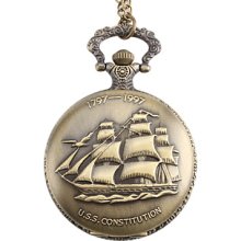 Boat Unisex Sailing Style U.S.S. Constitution Alloy Analog Quartz Pocket Watch (Bronze)