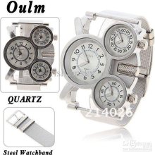 Brand Oulm Multi-function 3-movt Quartz Steel Wrist Watch With White