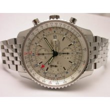 Breitling Navitimer Worl Gmt Stainless Steel Mens Watch A24322 White Dial