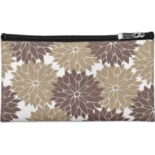 Brown and Tan Flower Blossoms Floral Print Makeup Bags