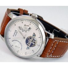 Brown Strap Parnis White Dial Rugged Dial St 2505 Automatic Watch 294i