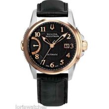 Bulova 65b148 Accutron Mens Black Leather Strap Calibrator Automatic Watch