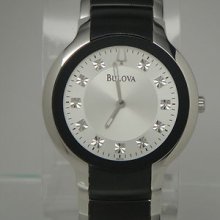 Bulova 98d118 Men's Silver Dial Diamond Markers Two Tone Stainless Steel Watch