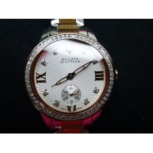 Bulova Accutron 65r139 68 Real Diamonds Swiss Made S/s Ladies Watch White Dial