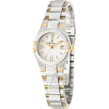 Bulova Casual Two-tone Stainless Steel Women Watch White Textured Dial 98u28