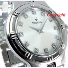 Bulova Ladies 12 Genuine Diamonds Solid Steel 96d04