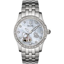 Bulova Ladies Stainless Steel Skeleton Automatic Mother of Pearl Dial Heart 96R122