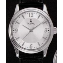 Bulova Men`s Strap Corporate Collection Watch W/ Round Silver Dial