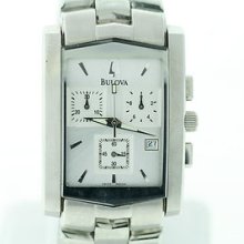 Bulova Men's 96g08 Chronograph Watch Silver Square Dial Stainless Steel W/ Date