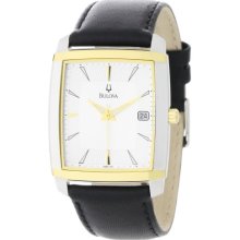 Bulova Silver Dial Black Leather Strap Mens Watch 98B135