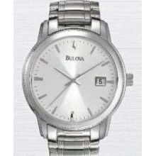 Bulova Silver Stainless Steel Round Face Watch W/ Fold Over Buckle