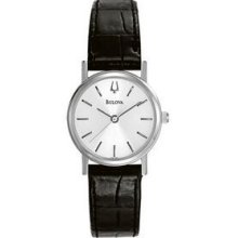 Bulova Women's Black Leather Strap Watch w/ Round Dial