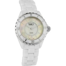 Burgi Ladies Mother Of Pearl Snow White Ceramic Quartz Watch Erv $267.