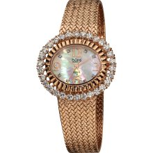 Burgi Women's Mother of Pearl Diamond Mesh Bracelet Watch (Rose-tone)