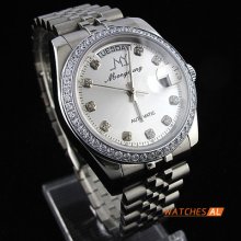 Business Mens Crystal Day/date Automatic Mechanical Stainless Steel Wrist Watch