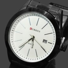 Calendar Function Quartz Movt Water Hours Wrist Stainless Steel Watch White Dial