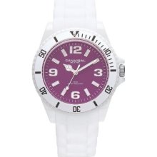 Cannibal Unisex Quartz Watch With Purple Dial Analogue Display And White Silicone Strap Cj209-01B