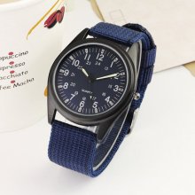 Canvas Band Military Army Sport Men Women Wrist Watch Stainless Steel Blue Gift