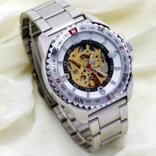 Captivating Men Automatic Skeleton Mechanical Watch Stainless Steel Self-winding