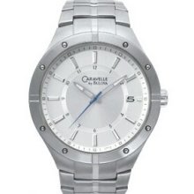 Caravelle By Bulova Men`s Stainless Steel Dress Watch W/ Blue Accent