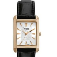 Caravelle Ladies` Rose Gold-tone Rectangular Dial Watch W/ Leather Strap