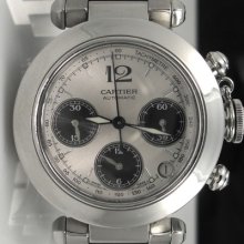 Cartier Pasha C Chronograph Steel Ladies/mens 35mm Watch W31048m7