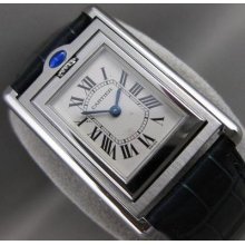 Cartier Tank Basculante Reverso Watch Steel Leather Strap Box 8.25