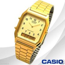 Casio Aq230ga-9b Mens Casual Classic Analog Digital Gold Watch Alarm Stopwatch