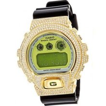 Casio Digital Shock Watch Green/black Resin Strap W Custom Cz Bezel Mens