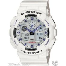 Casio G-shock Ga100-7 Men Xl Ana-digi White Resin Alarm Dive Watch Us Seller