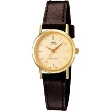 Casio Women's Brown Leather Strap Watch, Champagne Dial, Ltp1095q-9a