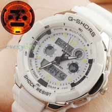 Casual Sport Women/men Wristwatch White Silicon Band Unisex Watch Dual Time