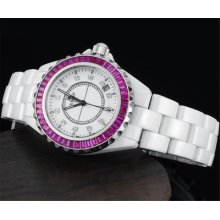 Ceramic Fashion Wristwatch Crystal Dial White Band Women's Watch Waterproof 9906