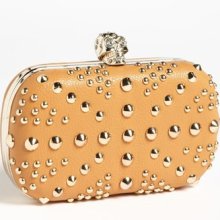 Cesca Union Jack Stud & Skull Frame Clutch Camel/ Gold