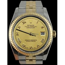 Champagne roman dial datejust rolex men watch SS & gold jubilee bracelet - Gold - Stainless Steel - 6