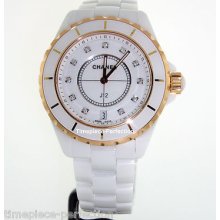 Chanel J12 White Ceramic 38mm Rose Gold Bezel Diamind Dial H2180