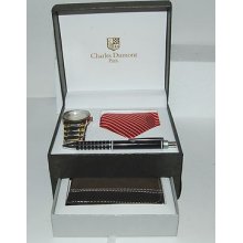 Charles Dumont Paris 363 Watch Red White Stripe Tie Pen Wallet Gift Set Boxed